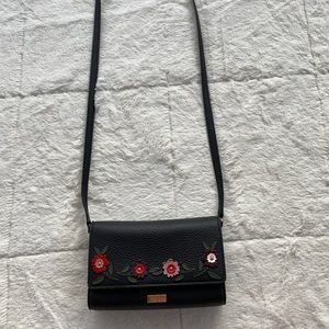 Black Kate Spade Crossbody with Floral Decor